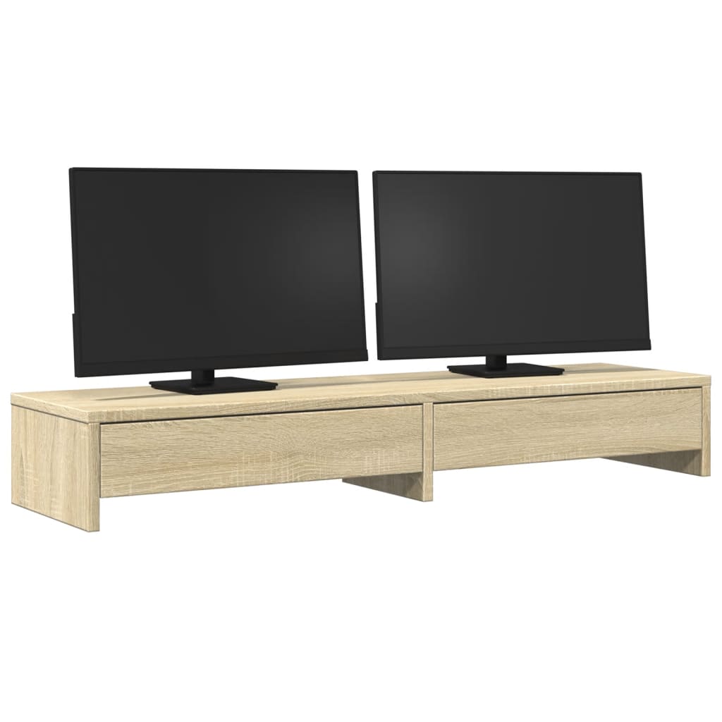 Monitorstandaard met lades 100x27x15 cm hout sonoma eikenkleur is nu te koop bij PeponiXL, paradijselijk wonen!