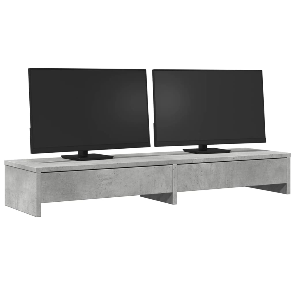 Monitorstandaard met lades 100x27x15 cm bewerkt hout betongrijs is nu te koop bij PeponiXL, paradijselijk wonen!