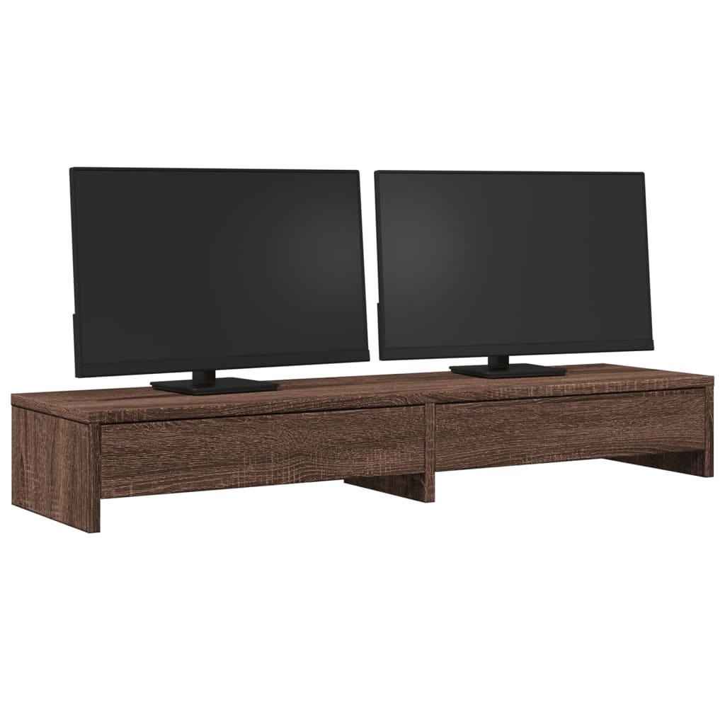 Monitorstandaard met lades 100x27x15 cm hout bruin eikenkleur is nu te koop bij PeponiXL, paradijselijk wonen!