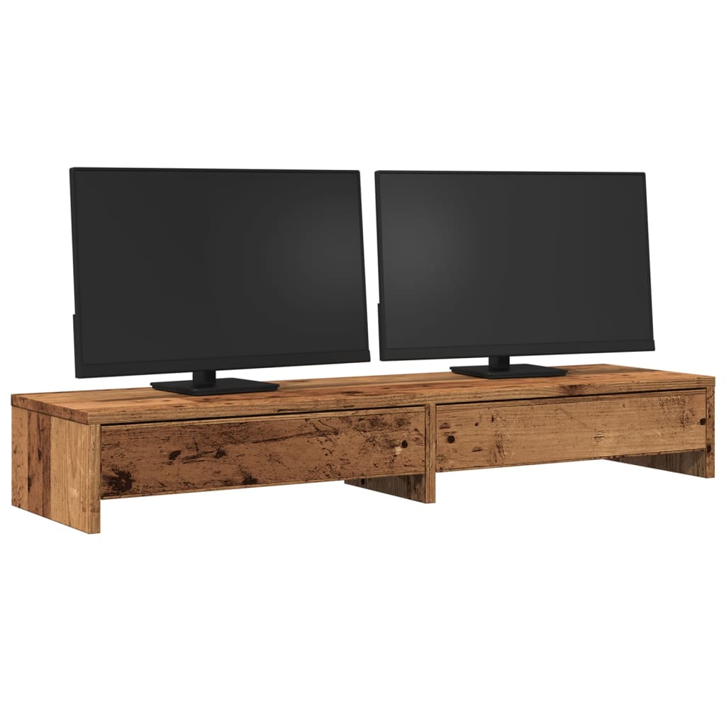 Monitorstandaard met lades 100x27x15 cm hout oud houtkleurig is nu te koop bij PeponiXL, paradijselijk wonen!