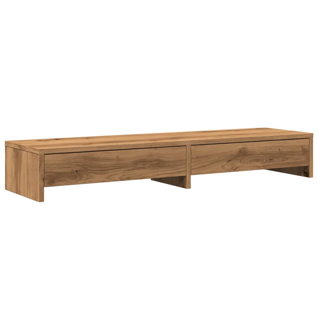 Monitorstandaard met lades 100x27x15 cm hout artisanaal eiken is nu te koop bij PeponiXL, paradijselijk wonen!