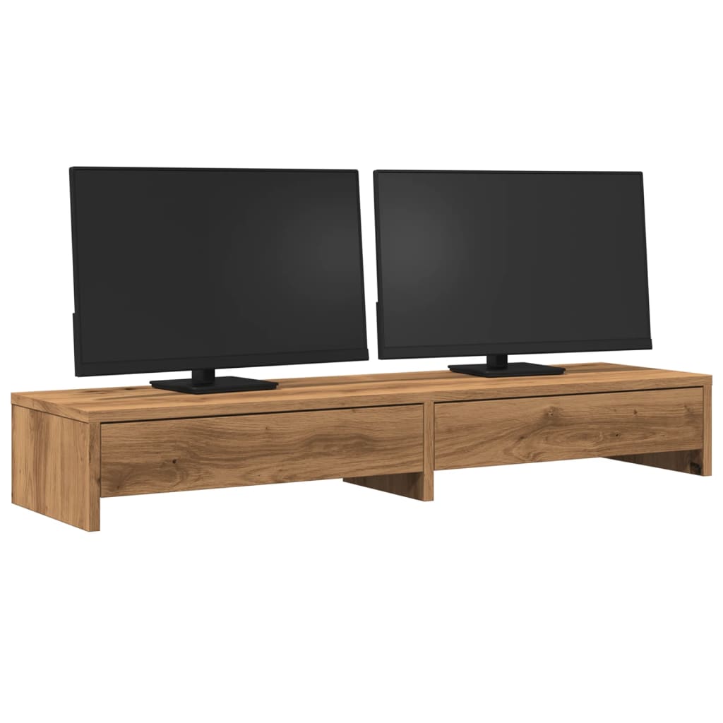 Monitorstandaard met lades 100x27x15 cm hout artisanaal eiken is nu te koop bij PeponiXL, paradijselijk wonen!