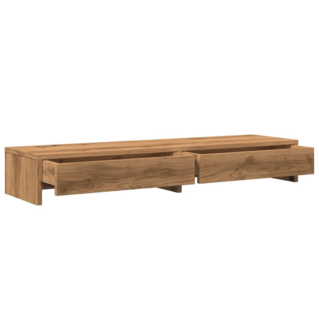 Monitorstandaard met lades 100x27x15 cm hout artisanaal eiken is nu te koop bij PeponiXL, paradijselijk wonen!