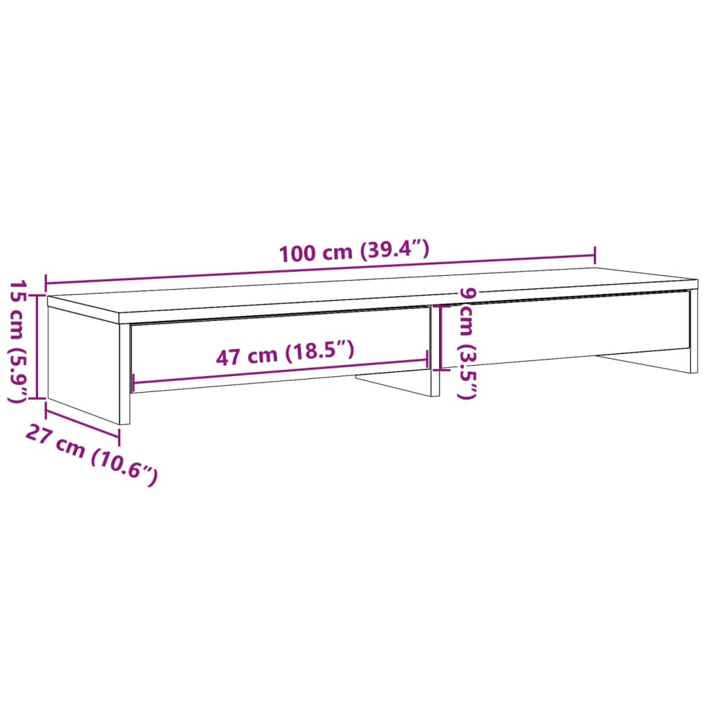 Monitorstandaard met lades 100x27x15 cm hout artisanaal eiken is nu te koop bij PeponiXL, paradijselijk wonen!