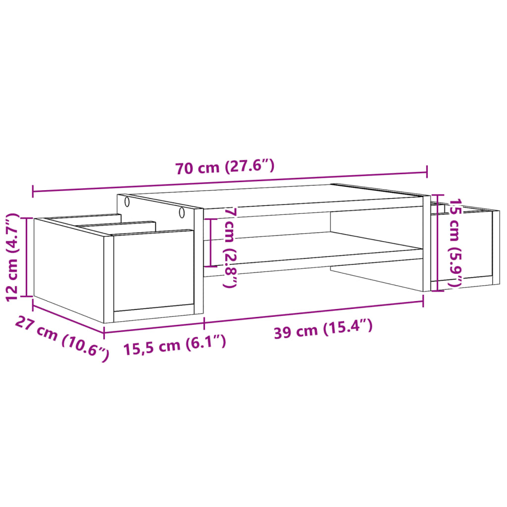 Monitorstandaard met opbergruimte 70x27x15 cm bewerkt hout wit is nu te koop bij PeponiXL, paradijselijk wonen!