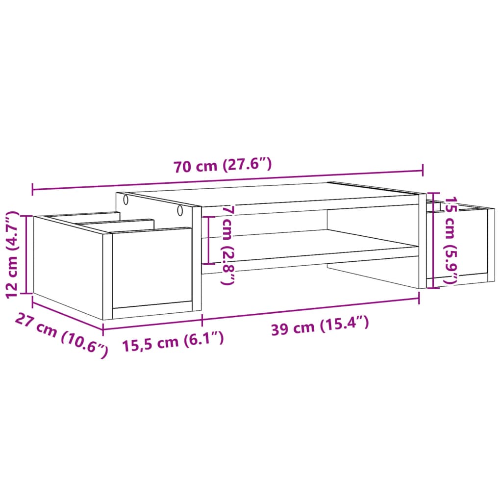 Monitorstandaard met opbergruimte 70x27x15 cm hout betongrijs is nu te koop bij PeponiXL, paradijselijk wonen!