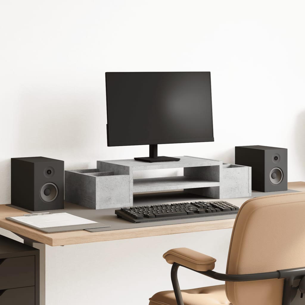 Monitorstandaard met opbergruimte 70x27x15 cm hout betongrijs is nu te koop bij PeponiXL, paradijselijk wonen!