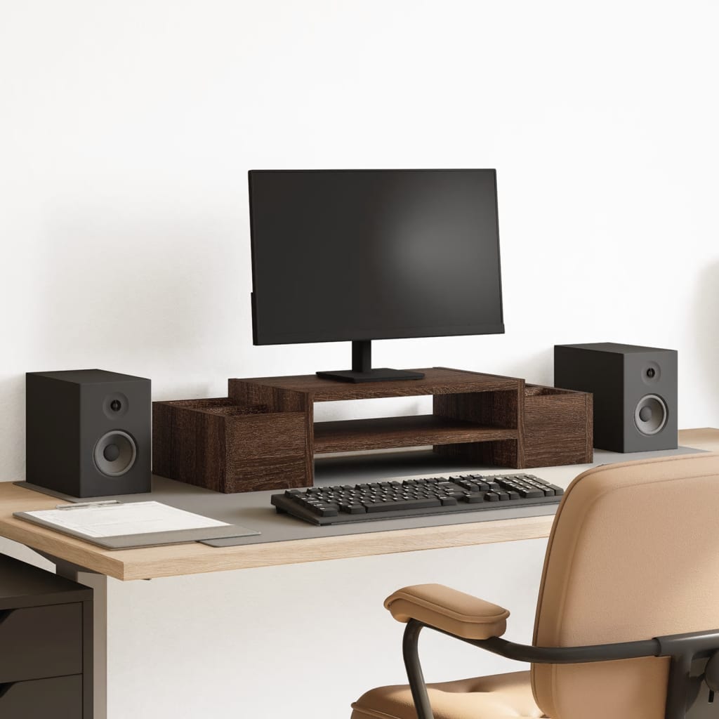 Monitorstandaard met opbergruimte 70x27x15 cm hout bruin eiken is nu te koop bij PeponiXL, paradijselijk wonen!