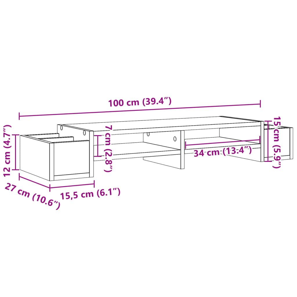 Monitorstandaard opbergruimte 100x27x15 cm hout sonoma eiken is nu te koop bij PeponiXL, paradijselijk wonen!