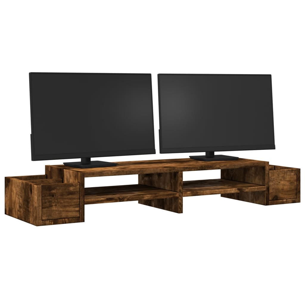 Monitorstandaard met opslag 100x27x15 cm hout gerookt eiken is nu te koop bij PeponiXL, paradijselijk wonen!