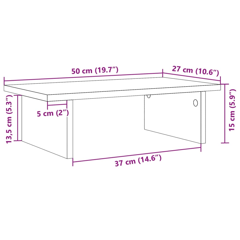 Monitorstandaard 50x27x15 cm bewerkt hout oud houtkleurig is nu te koop bij PeponiXL, paradijselijk wonen!