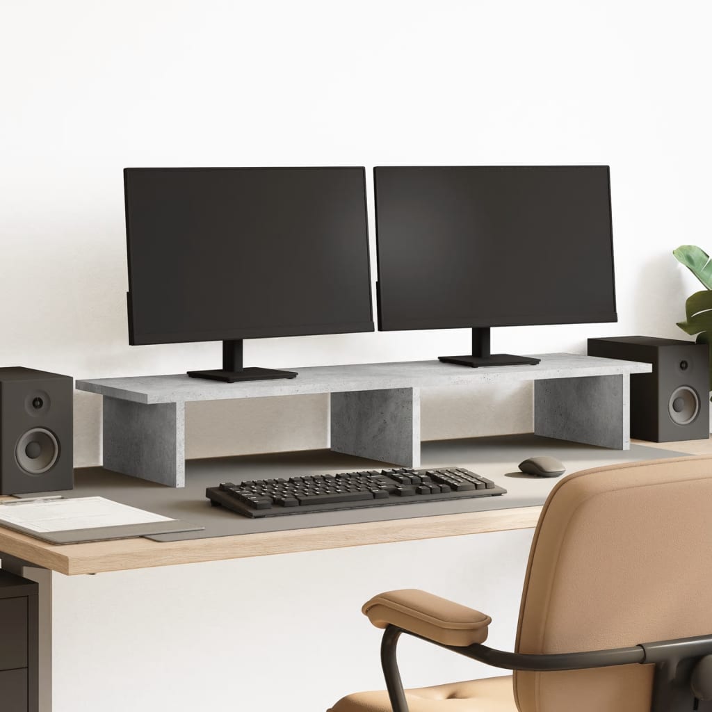 Monitorstandaard 100x27x15 cm bewerkt hout betongrijs is nu te koop bij PeponiXL, paradijselijk wonen!