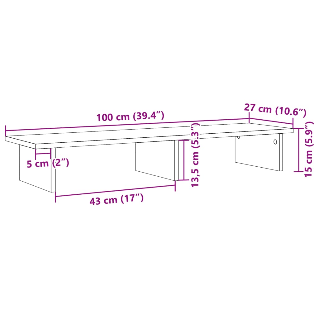 Monitorstandaard 100x27x15 cm bewerkt hout gerookt eikenkleurig is nu te koop bij PeponiXL, paradijselijk wonen!