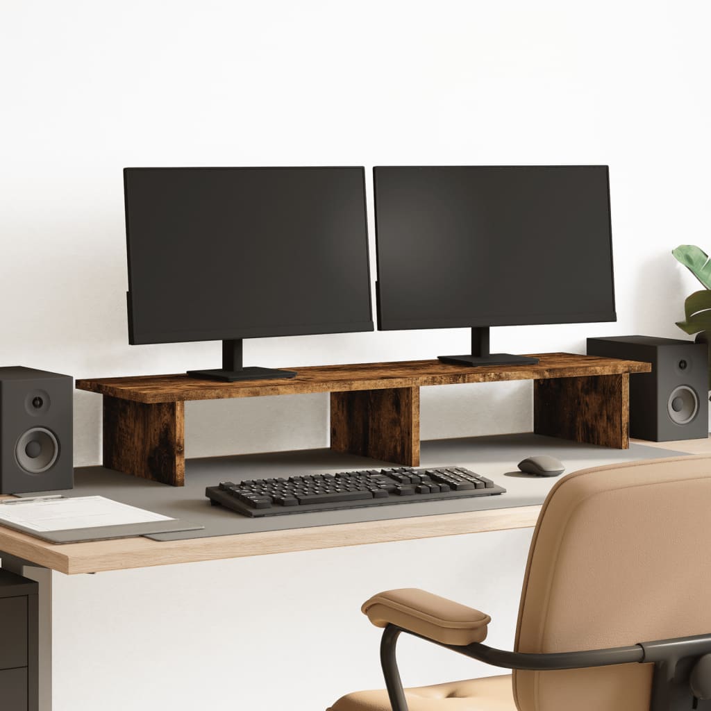 Monitorstandaard 100x27x15 cm bewerkt hout gerookt eikenkleurig is nu te koop bij PeponiXL, paradijselijk wonen!