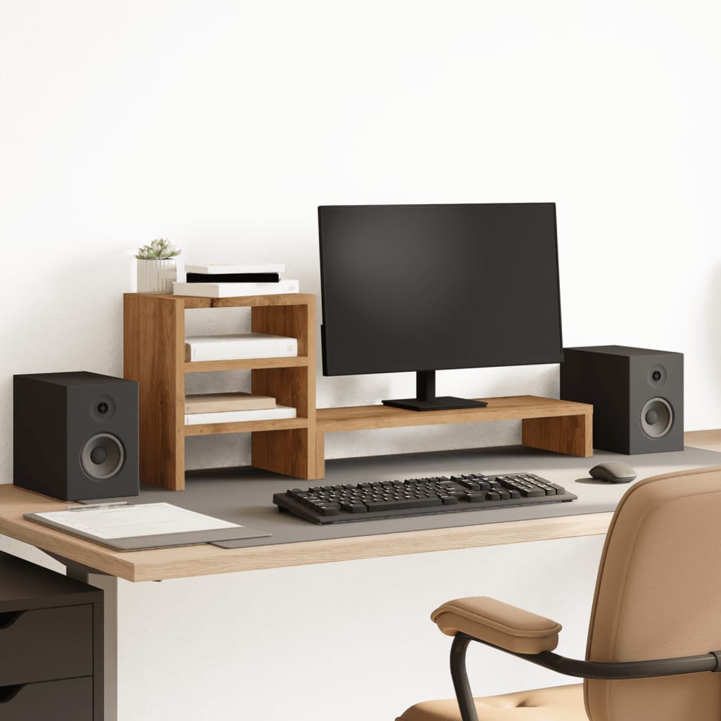 Monitorstandaard met bureau-organizer hout artisanaal eiken is nu te koop bij PeponiXL, paradijselijk wonen!
