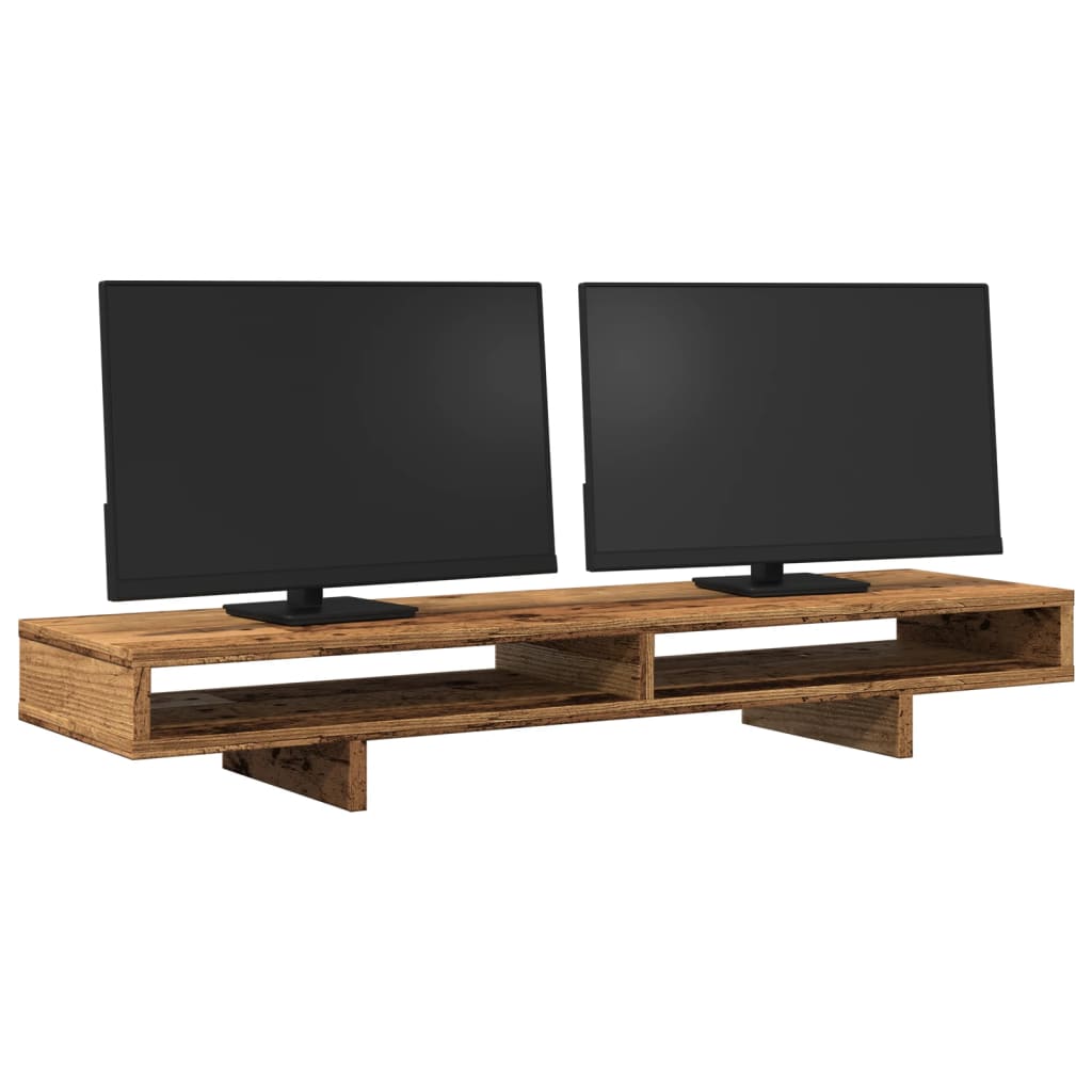 Monitorstandaard 100x27x15 cm bewerkt hout oud houtkleurig is nu te koop bij PeponiXL, paradijselijk wonen!