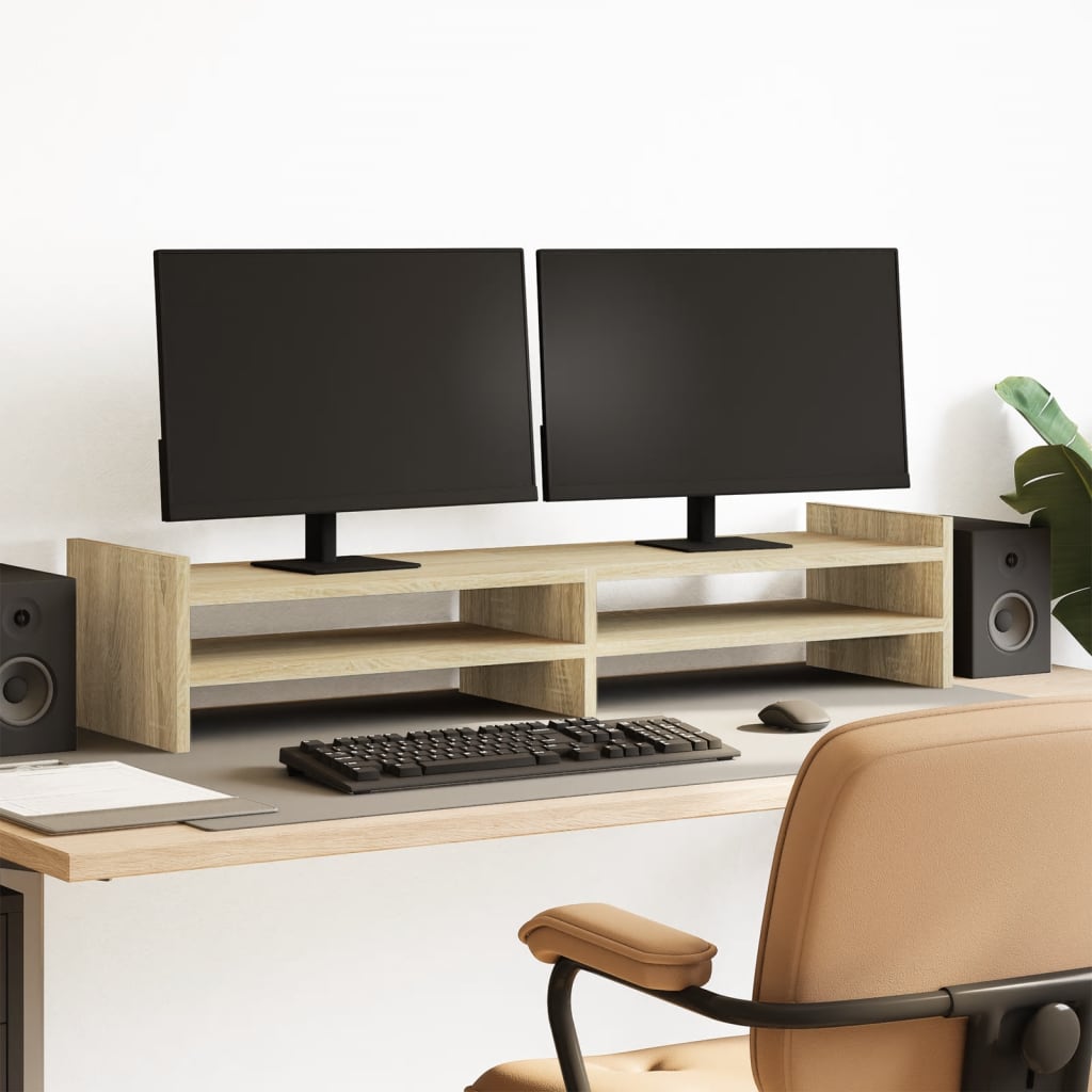 Monitorstandaard 100x27x20 cm bewerkt hout sonoma eikenkleurig is nu te koop bij PeponiXL, paradijselijk wonen!