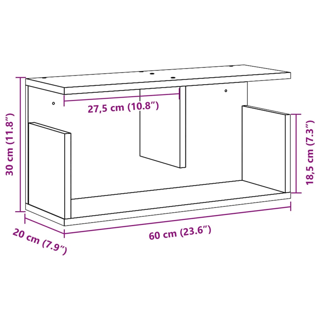 Wandkast 60x20x30 cm bewerkt hout zwart is nu te koop bij PeponiXL, paradijselijk wonen!