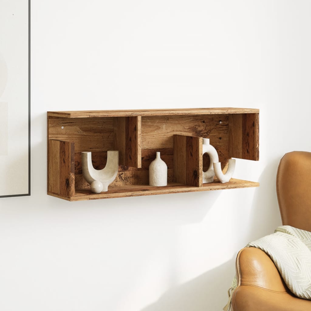 Wandkast 80x20x30 cm bewerkt hout oud houtkleurig is nu te koop bij PeponiXL, paradijselijk wonen!