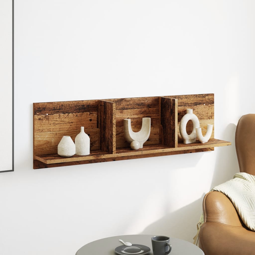 Wandkast 100x16,5x30 cm bewerkt hout oud houtkleurig is nu te koop bij PeponiXL, paradijselijk wonen!