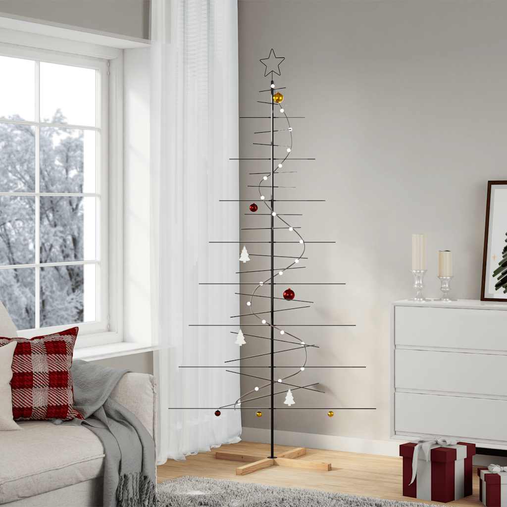 Kerstdecoratie kerstboom met houten basis 210 cm metaal zwart is nu te koop bij PeponiXL, paradijselijk wonen!