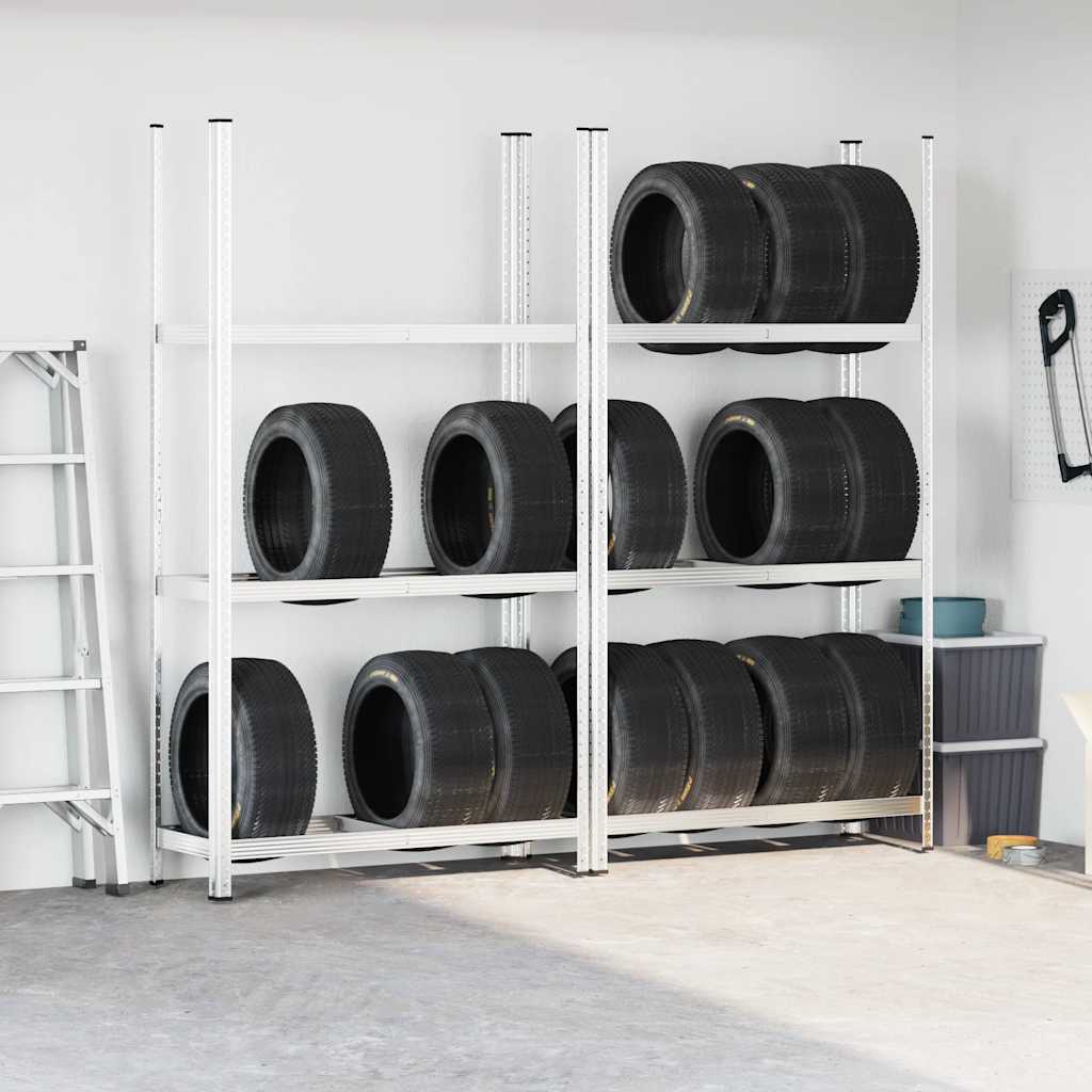 3-laags bandenrekken 2 st 110x40x200 cm staal zilverkleurig
