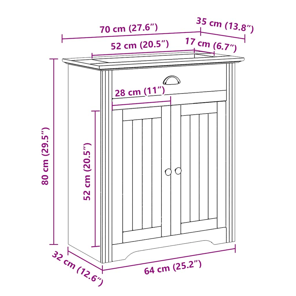 Wastafelkast BODO 70x35x80 cm wit en bruin is nu te koop bij PeponiXL, paradijselijk wonen!
