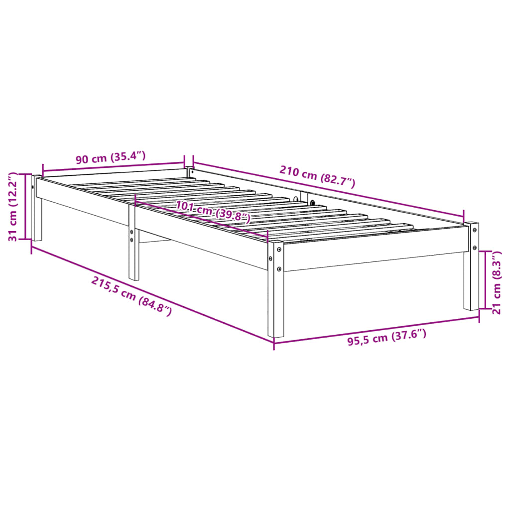 Bedframe extra lang zonder matras grenenhout wit 90x210 cm is nu te koop bij PeponiXL, paradijselijk wonen!