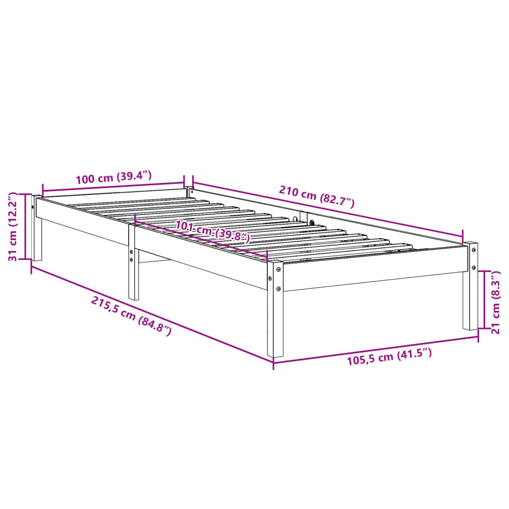 Bedframe extra lang zonder matras grenenhout wit 100x210 cm is nu te koop bij PeponiXL, paradijselijk wonen!