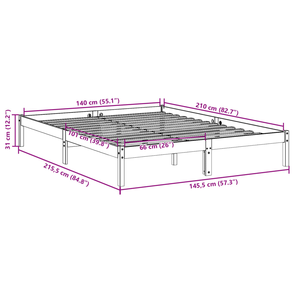 Bedframe extra lang zonder matras massief grenenhout 140x210 cm is nu te koop bij PeponiXL, paradijselijk wonen!