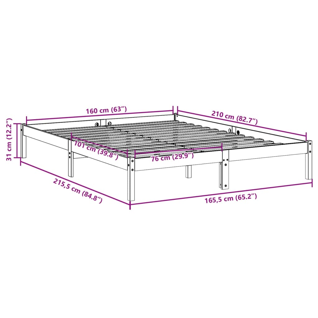 Bedframe extra lang zonder matras grenenhout wit 160x210 cm is nu te koop bij PeponiXL, paradijselijk wonen!