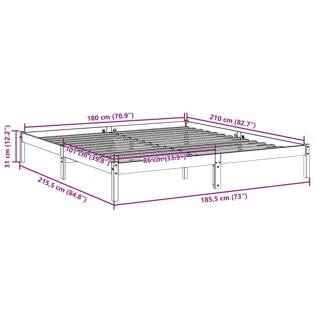 Bedframe extra lang zonder matras massief grenenhout 180x210 cm is nu te koop bij PeponiXL, paradijselijk wonen!