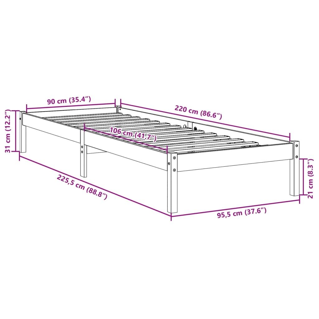 Bedframe extra lang zonder matras massief grenenhout 90x210 cm is nu te koop bij PeponiXL, paradijselijk wonen!