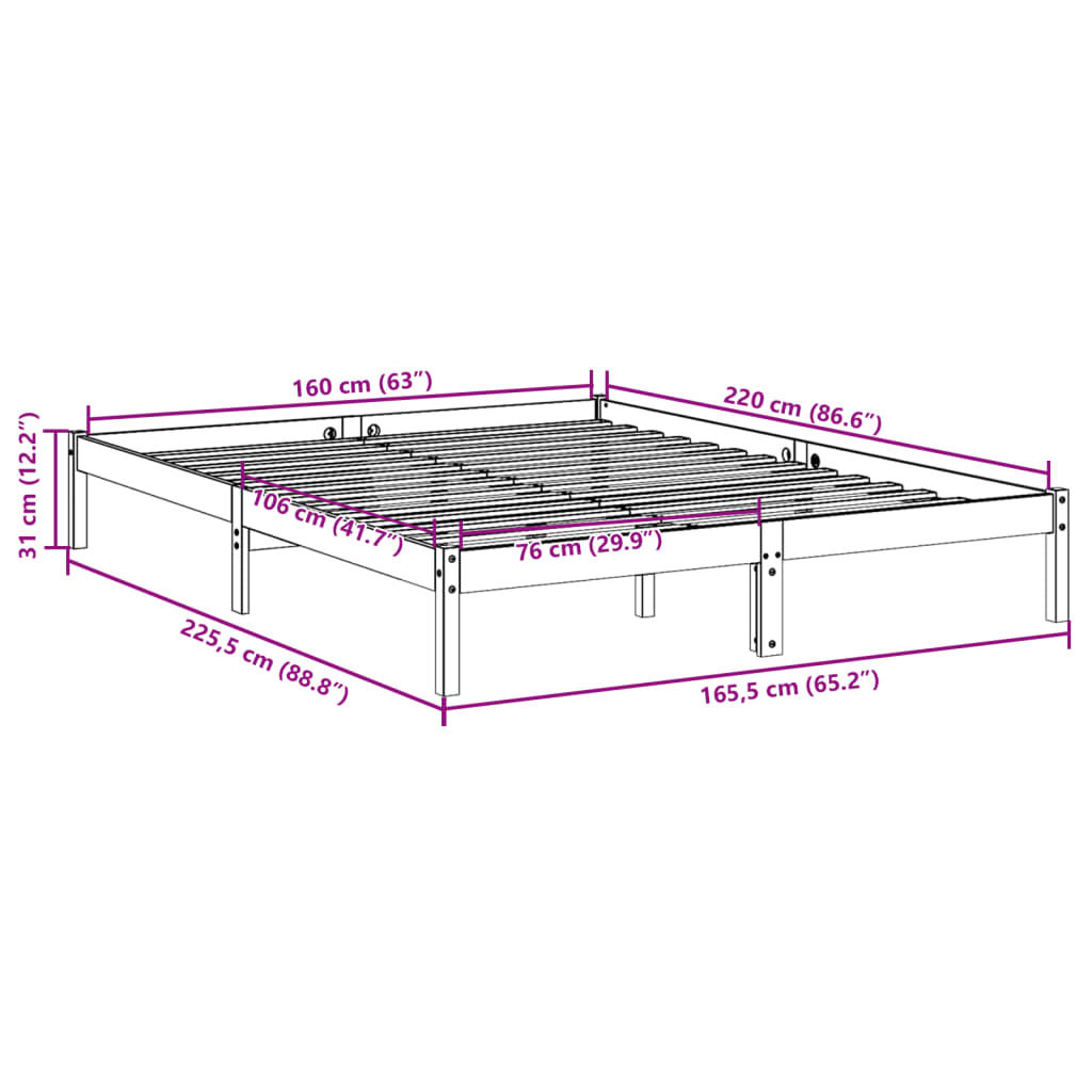 Bedframe extra lang zonder matras massief grenenhout 160x220 cm is nu te koop bij PeponiXL, paradijselijk wonen!