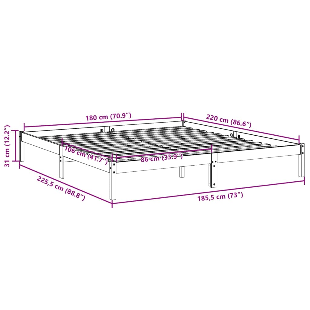 Bedframe extra lang zonder matras massief grenenhout 180x220 cm is nu te koop bij PeponiXL, paradijselijk wonen!