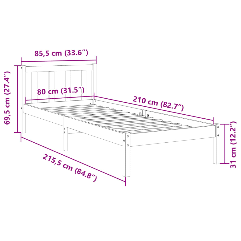 Bedframe extra lang zonder matras massief grenenhout 80x210 cm is nu te koop bij PeponiXL, paradijselijk wonen!