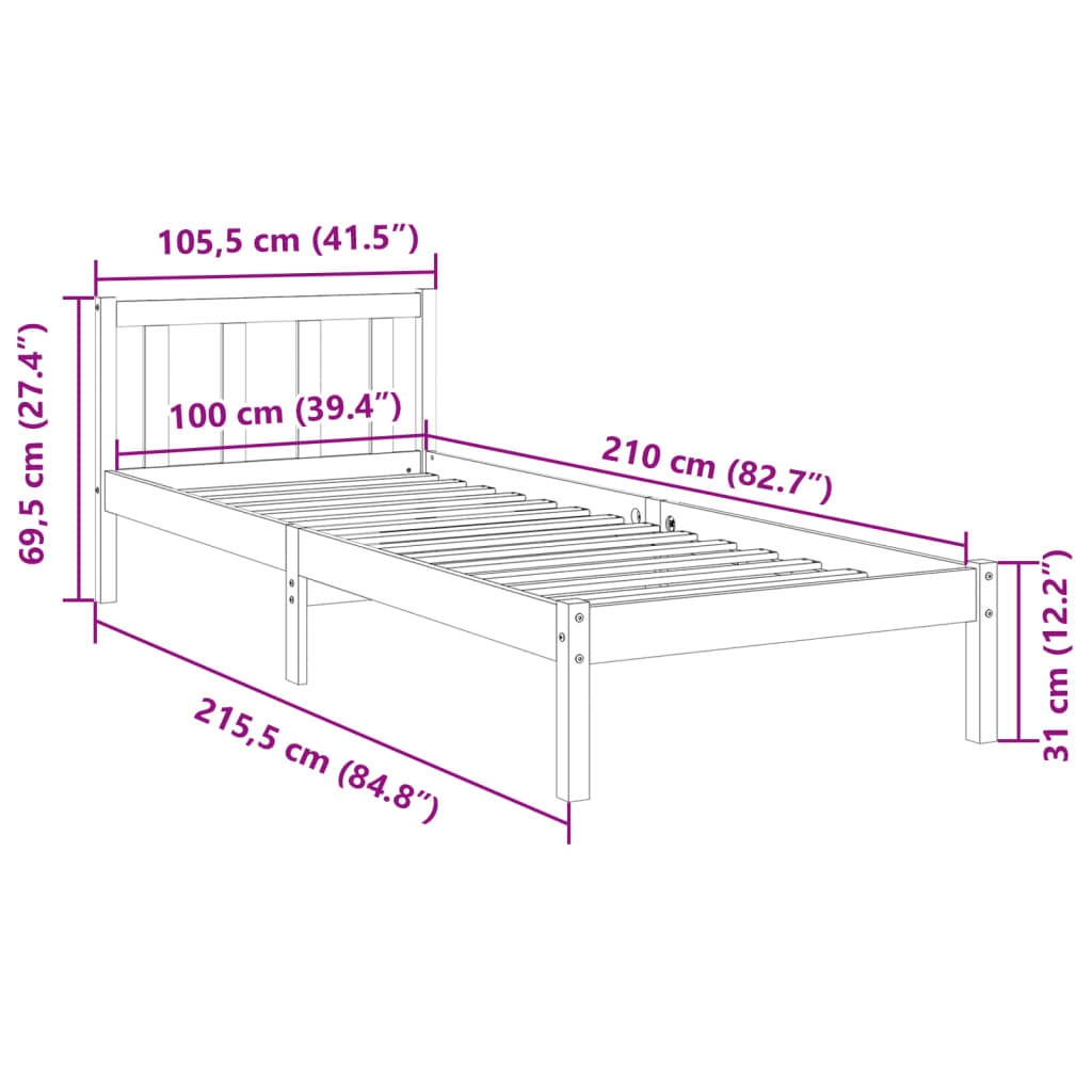 Bedframe extra lang zonder matras grenenhout wit 100x210 cm is nu te koop bij PeponiXL, paradijselijk wonen!