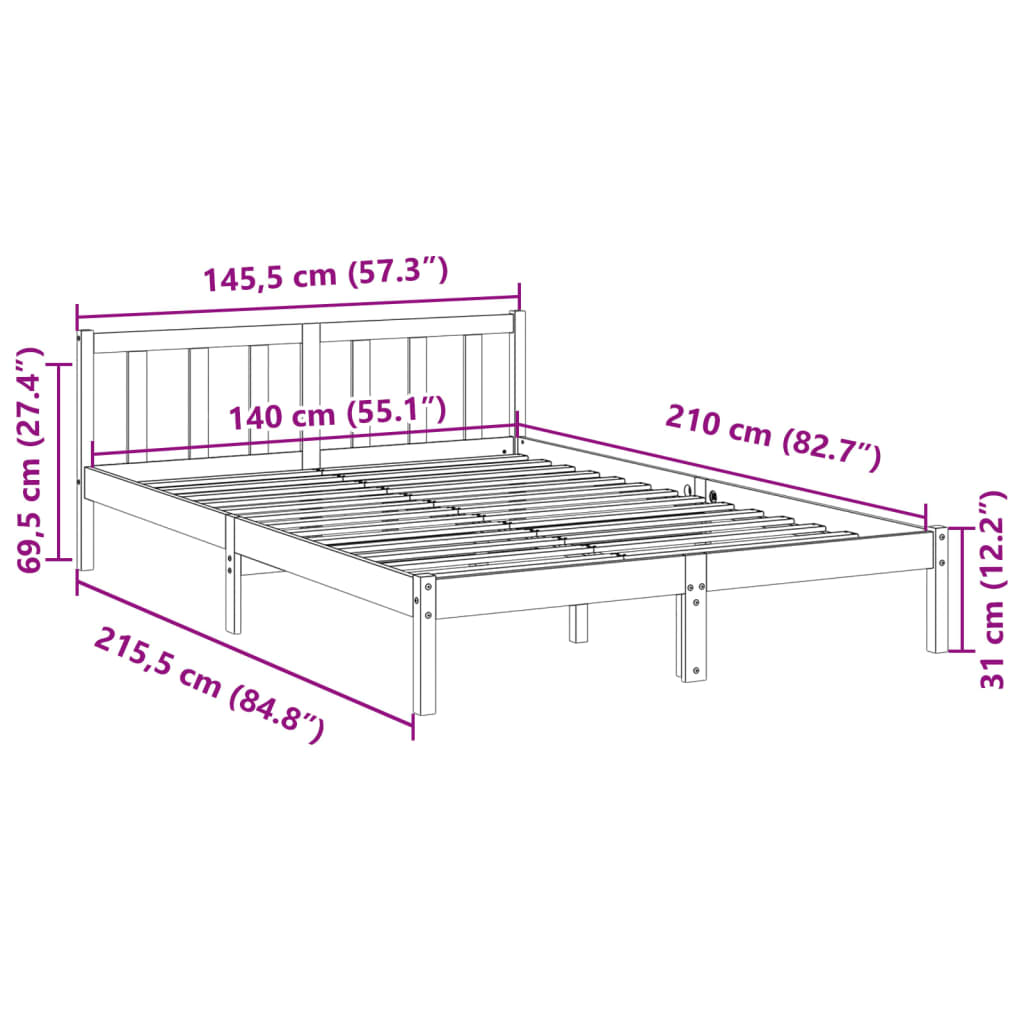 Bedframe extra lang zonder matras massief grenenhout 140x210 cm is nu te koop bij PeponiXL, paradijselijk wonen!