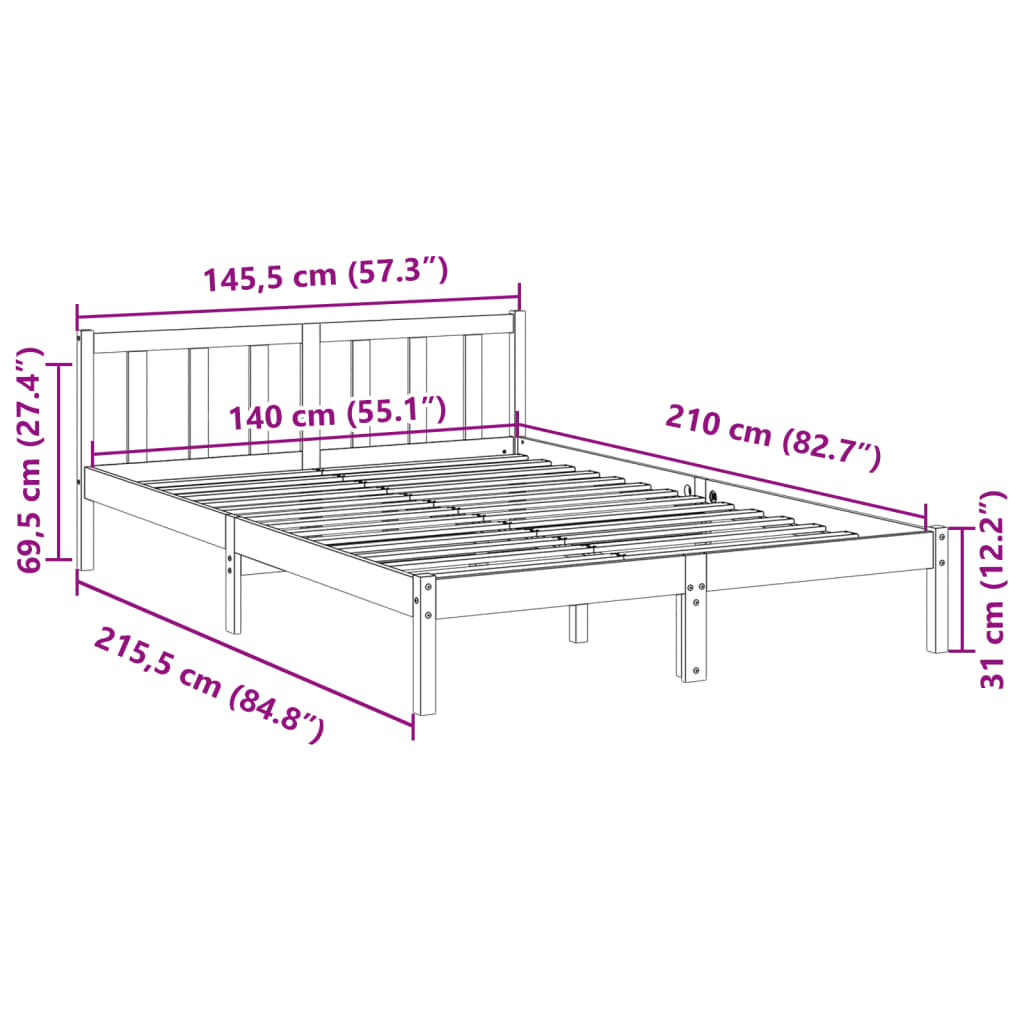 Bedframe extra lang zonder matras grenenhout wit 140x210 cm is nu te koop bij PeponiXL, paradijselijk wonen!