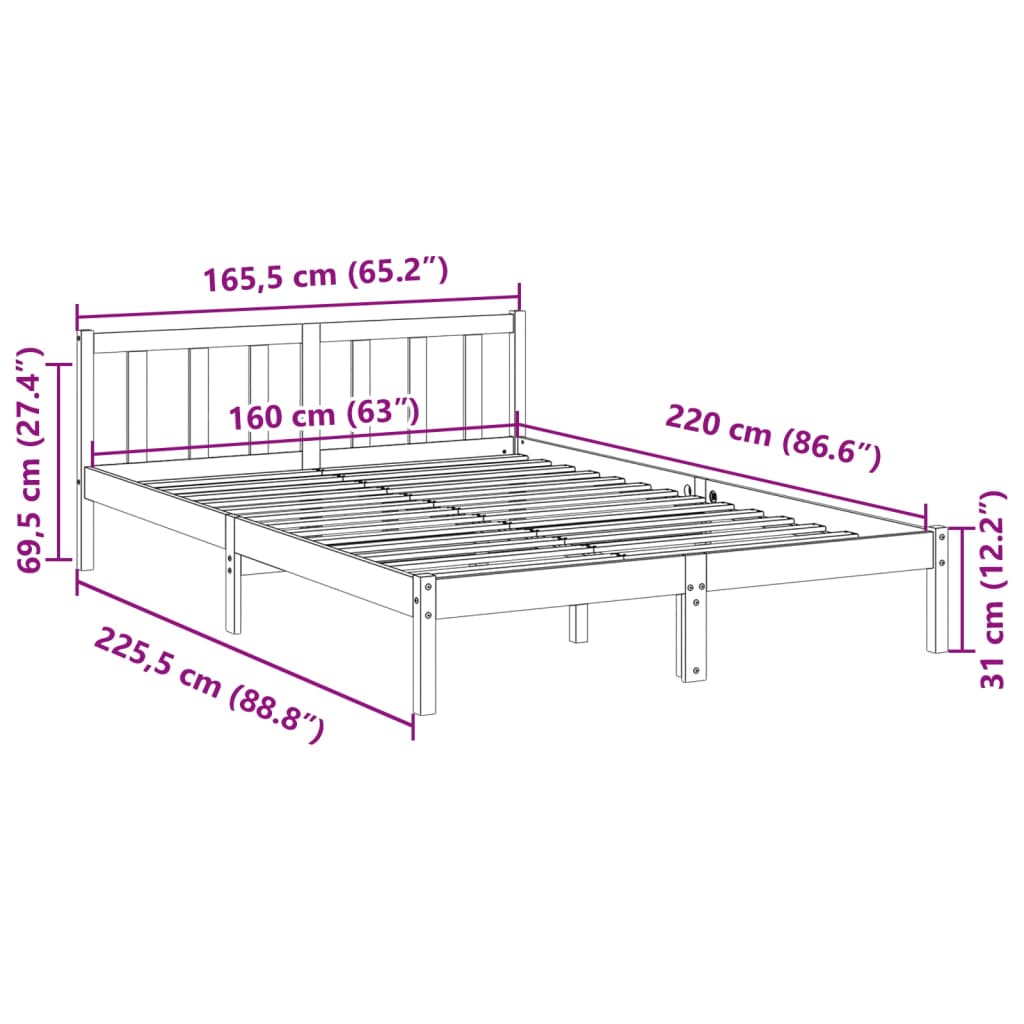 Bedframe extra lang zonder matras massief grenenhout 160x220 cm is nu te koop bij PeponiXL, paradijselijk wonen!