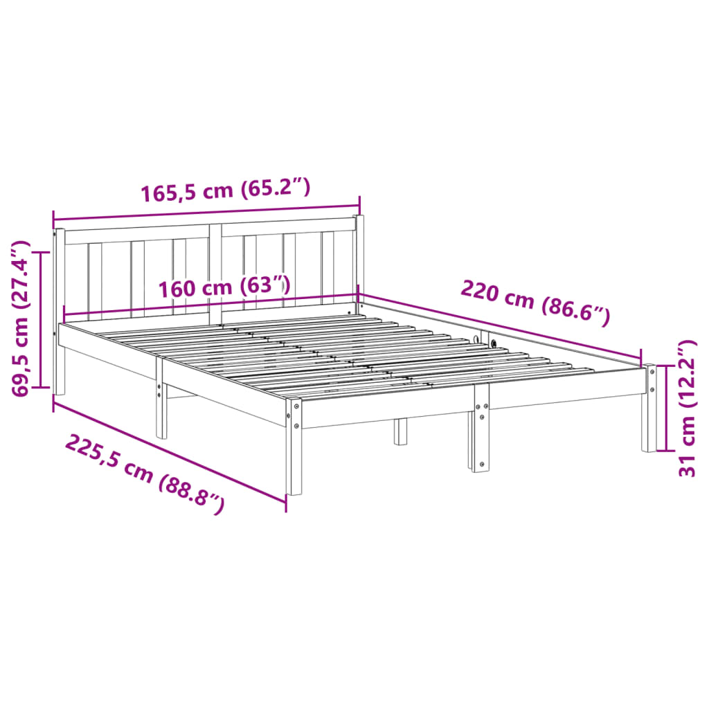 Bedframe extra lang zonder matras grenenhout wit 160x220 cm is nu te koop bij PeponiXL, paradijselijk wonen!