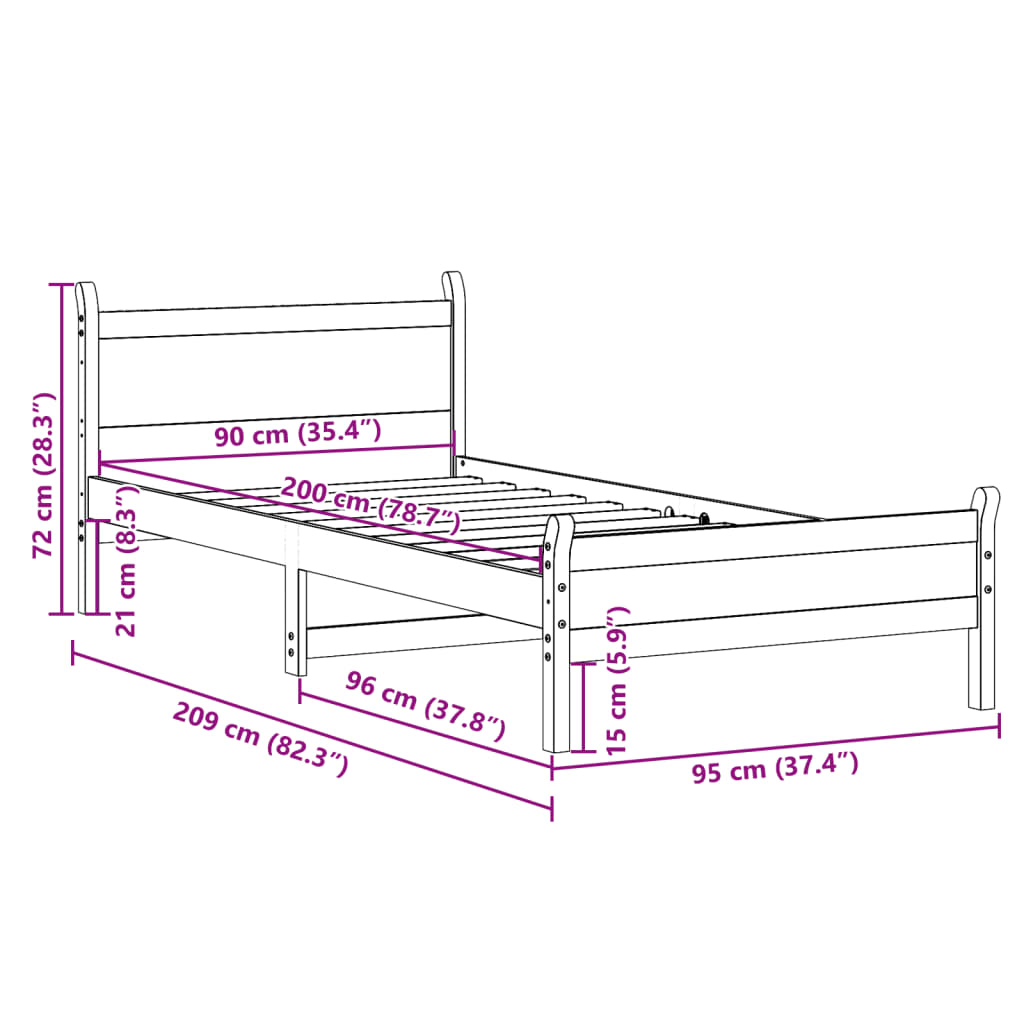 Bedframe zonder matras massief grenenhout 90x200 cm is nu te koop bij PeponiXL, paradijselijk wonen!