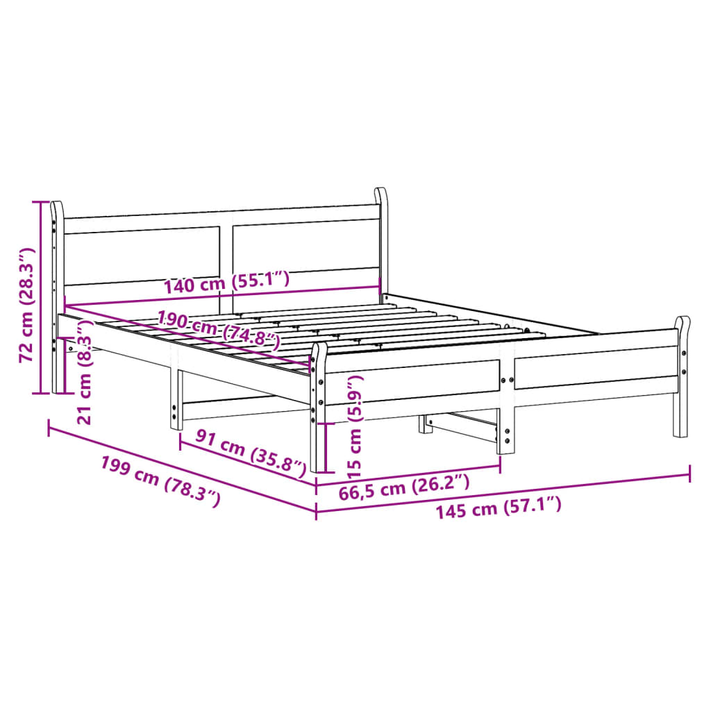 Bedframe zonder matras massief grenenhout 140x190 cm is nu te koop bij PeponiXL, paradijselijk wonen!