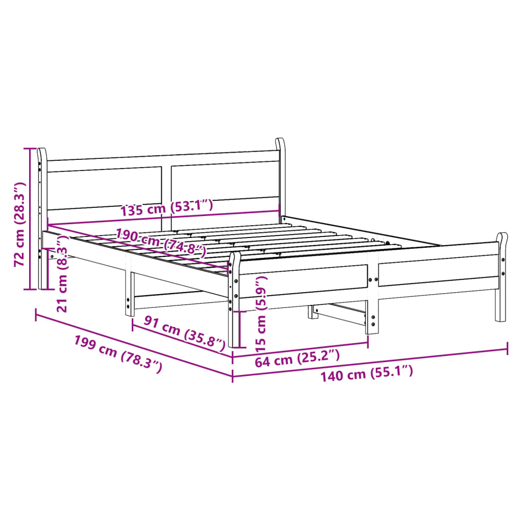 Bedframe zonder matras massief grenenhout 135x190 cm is nu te koop bij PeponiXL, paradijselijk wonen!