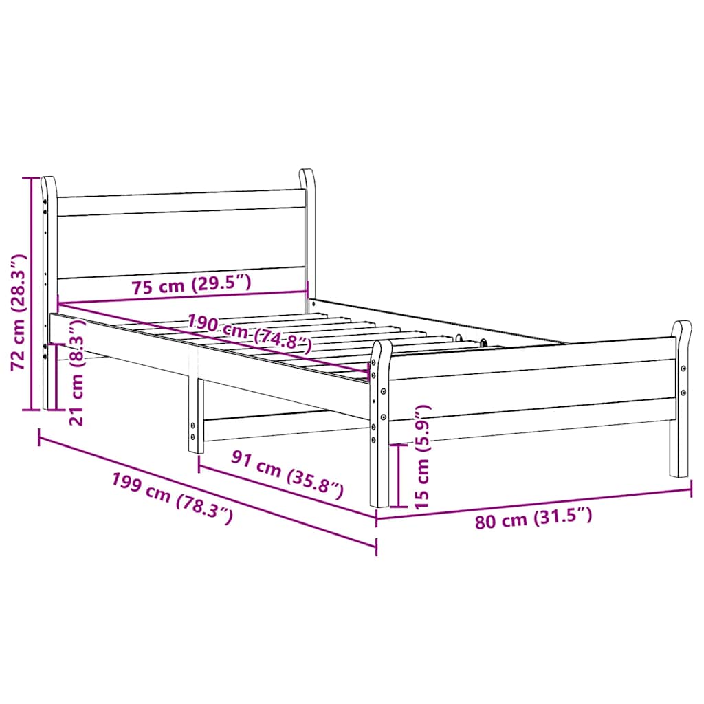 Bedframe zonder matras massief grenenhout wasbruin 75x190 cm is nu te koop bij PeponiXL, paradijselijk wonen!