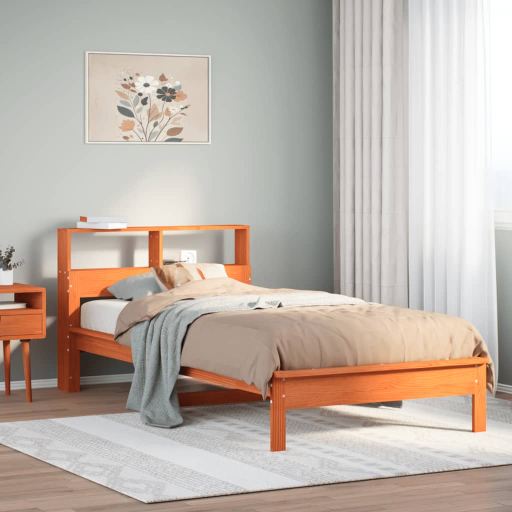 Bed met boekenkast zonder matras grenenhout wasbruin 100x200 cm is nu te koop bij PeponiXL, paradijselijk wonen!