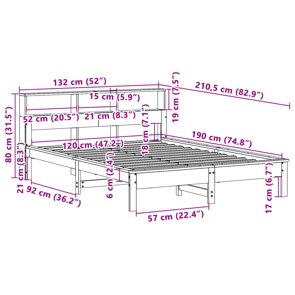 Bed met boekenkast zonder matras massief grenenhout 120x190 cm is nu te koop bij PeponiXL, paradijselijk wonen!