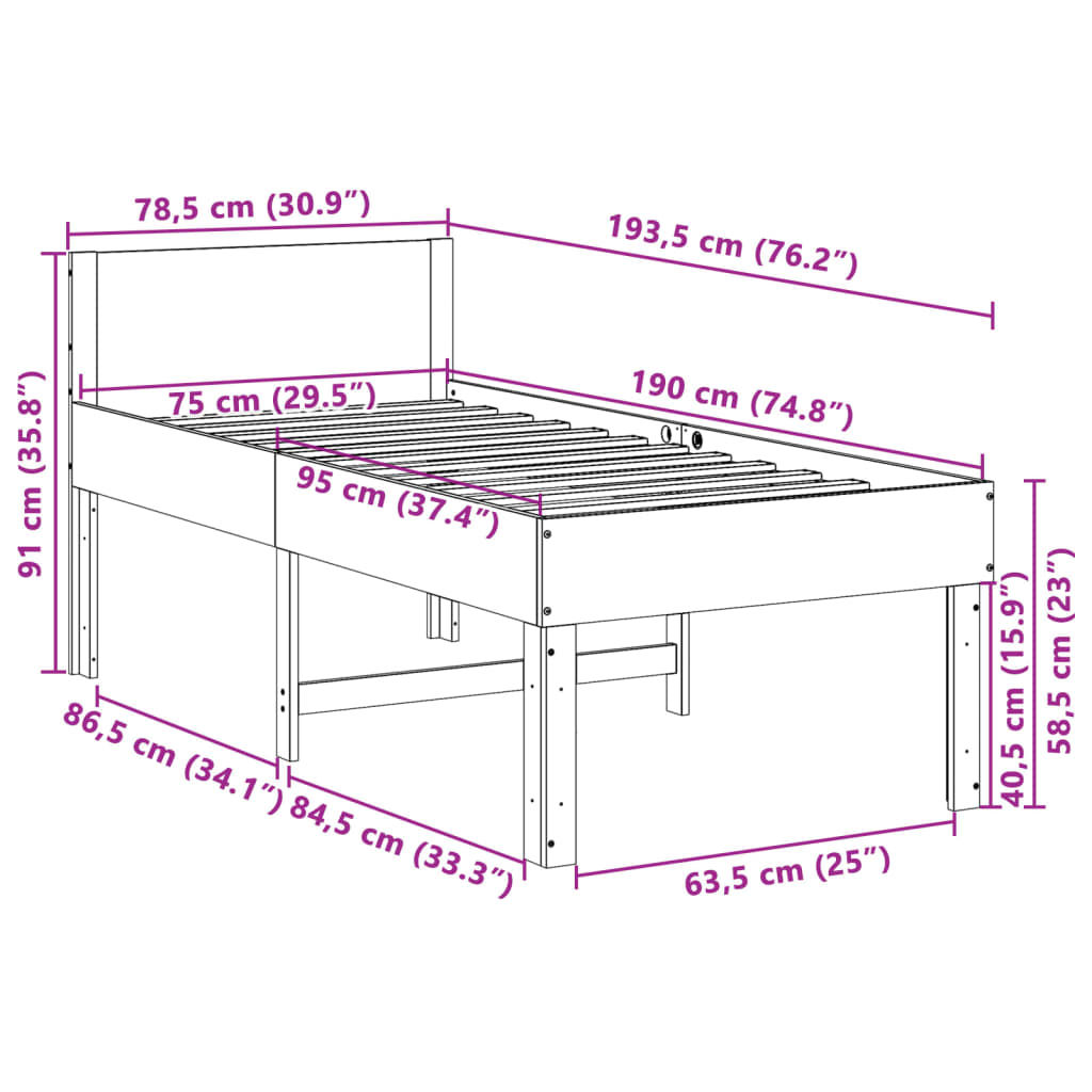 Bedframe zonder matras massief grenenhout 75x190 cm is nu te koop bij PeponiXL, paradijselijk wonen!
