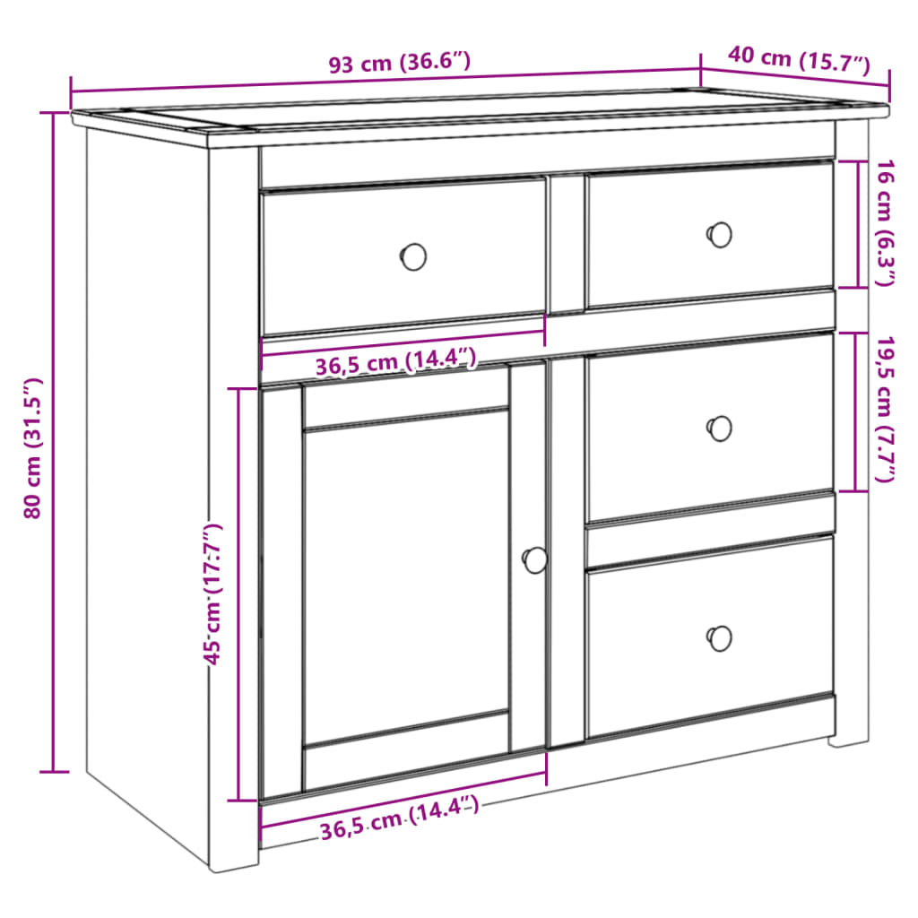 Dressoir met lades PANAMA 93x40x80 cm massief grenenhout is nu te koop bij PeponiXL, paradijselijk wonen!