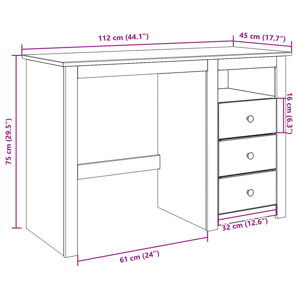 Bureau PANAMA 112x45x75 cm massief grenenhout is nu te koop bij PeponiXL, paradijselijk wonen!